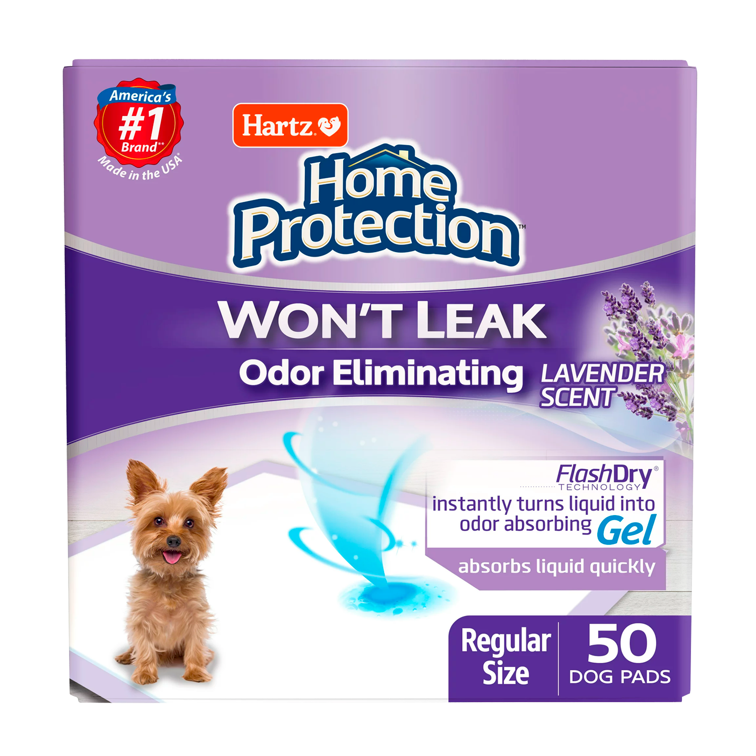 Hartz Home Protection Lavender Scent Odor-Eliminating Dog Pads, Regular Size, 21 in x 21 in, 50ct