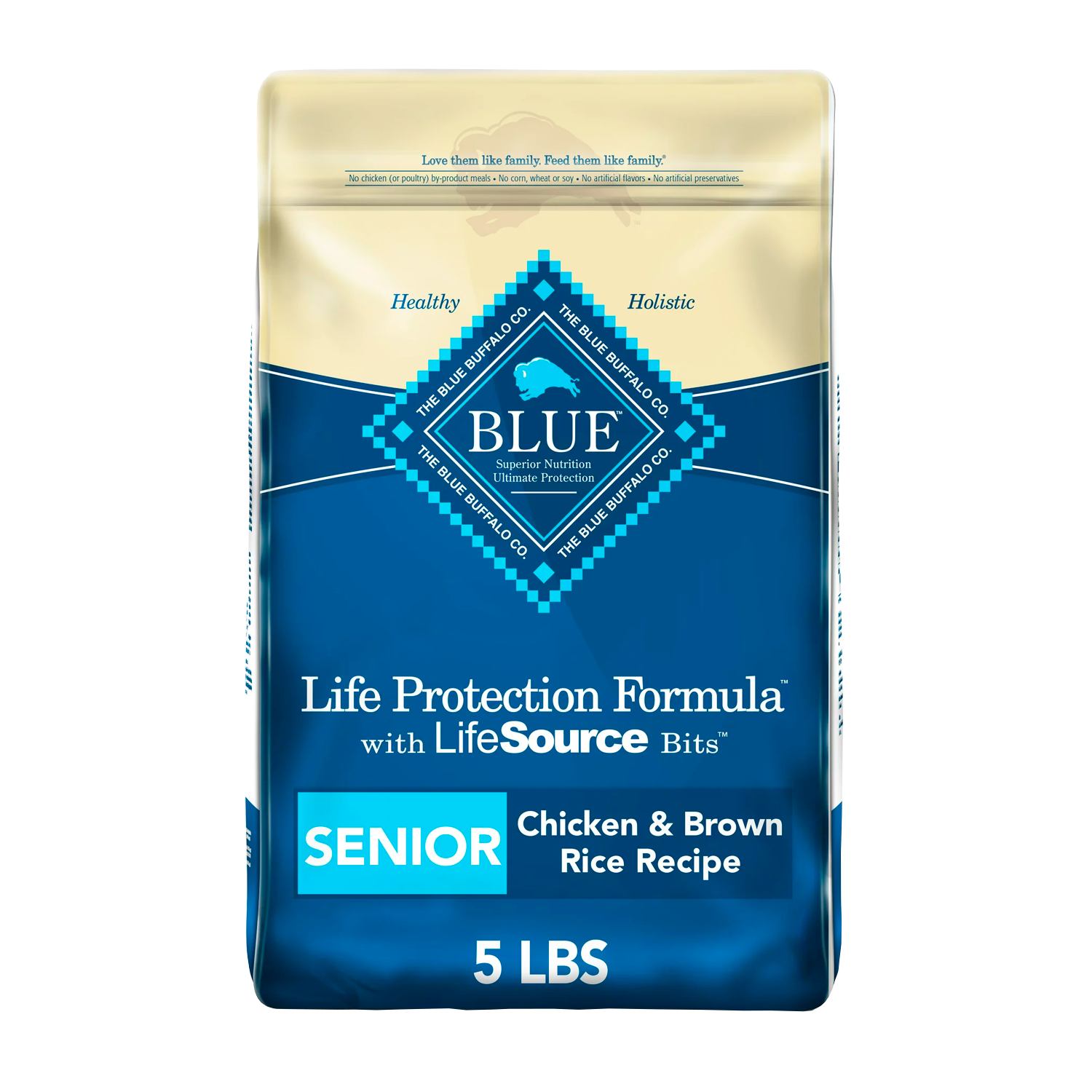 Blue Buffalo Life Protection Formula Chicken and Brown Rice Dry Dog Food for Senior Dogs, Whole Grain, 5 lb. Bag