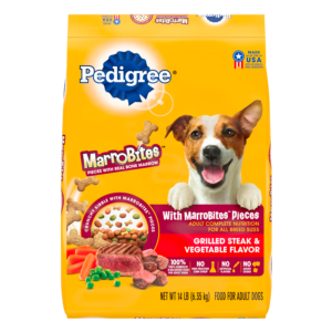 PEDIGREE With MarroBites Pieces Adult Dry Dog Food, Steak & Vegetable Flavor, 14 lb. Bag