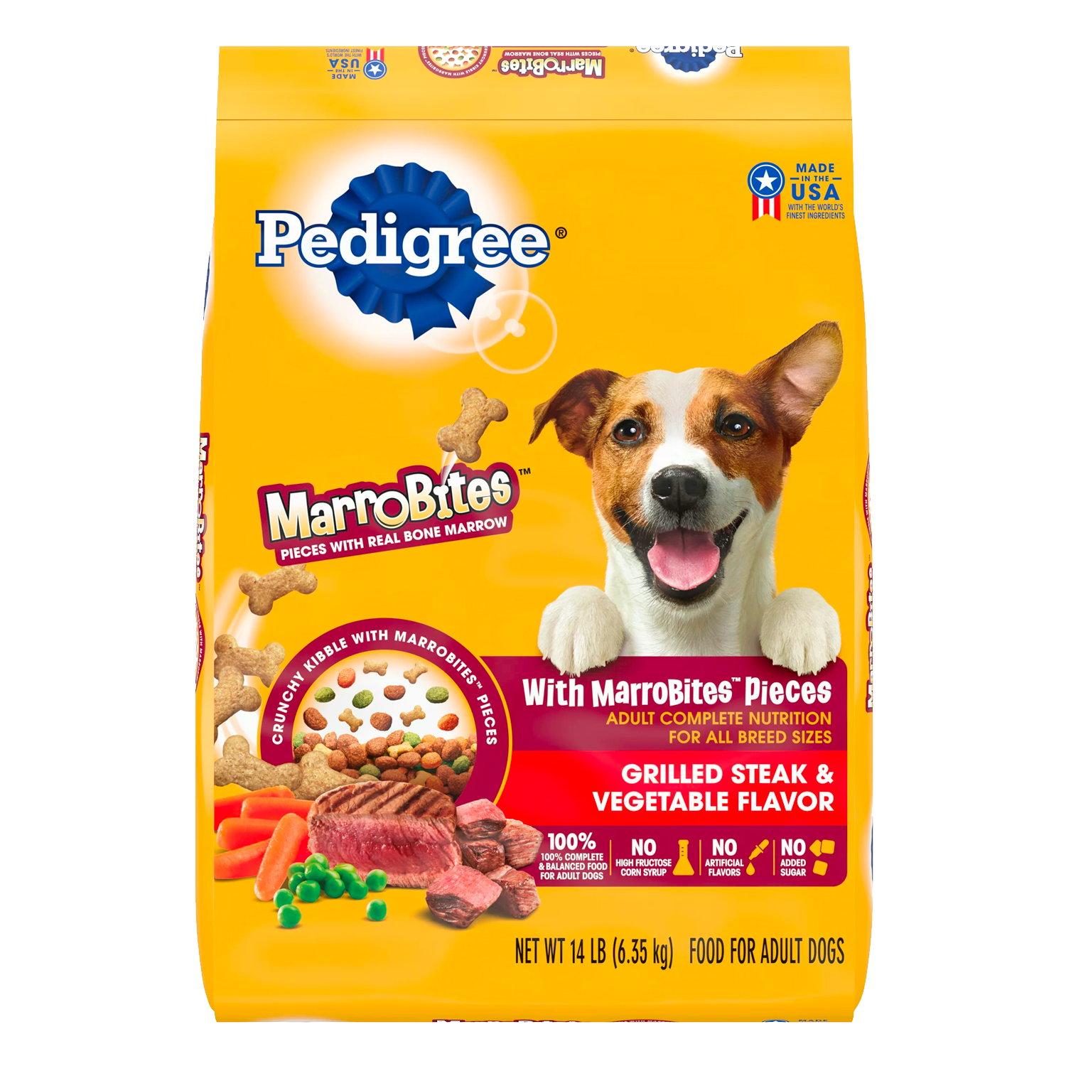 PEDIGREE With MarroBites Pieces Adult Dry Dog Food, Steak & Vegetable Flavor, 14 lb. Bag